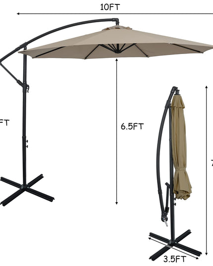 Giantex 10FT Patio Offset Umbrella, 8 Ribs Cantilever Umbrella Outdoor w/Crank, Cross Base