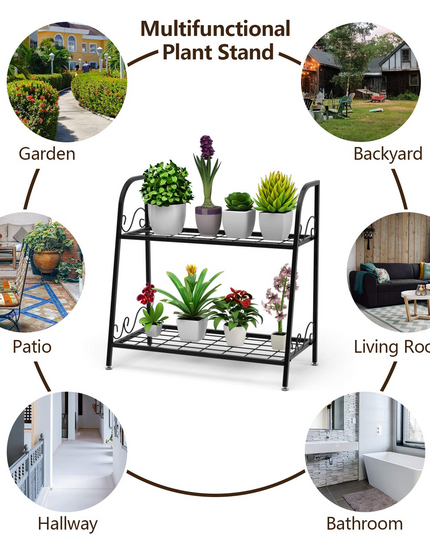 Giantex 2 Tier Metal Plant Stand, Indoor Outdoor Plant Shelf, Flower Rack Display Shelf