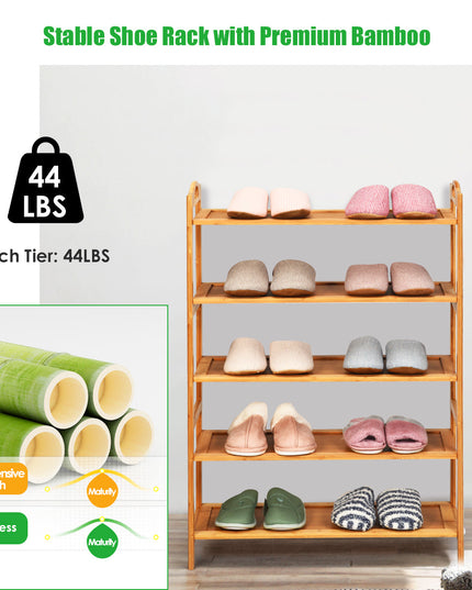 Bamboo Shoe Rack 5 Tier, Freestanding Shoe Rack - Giantexus
