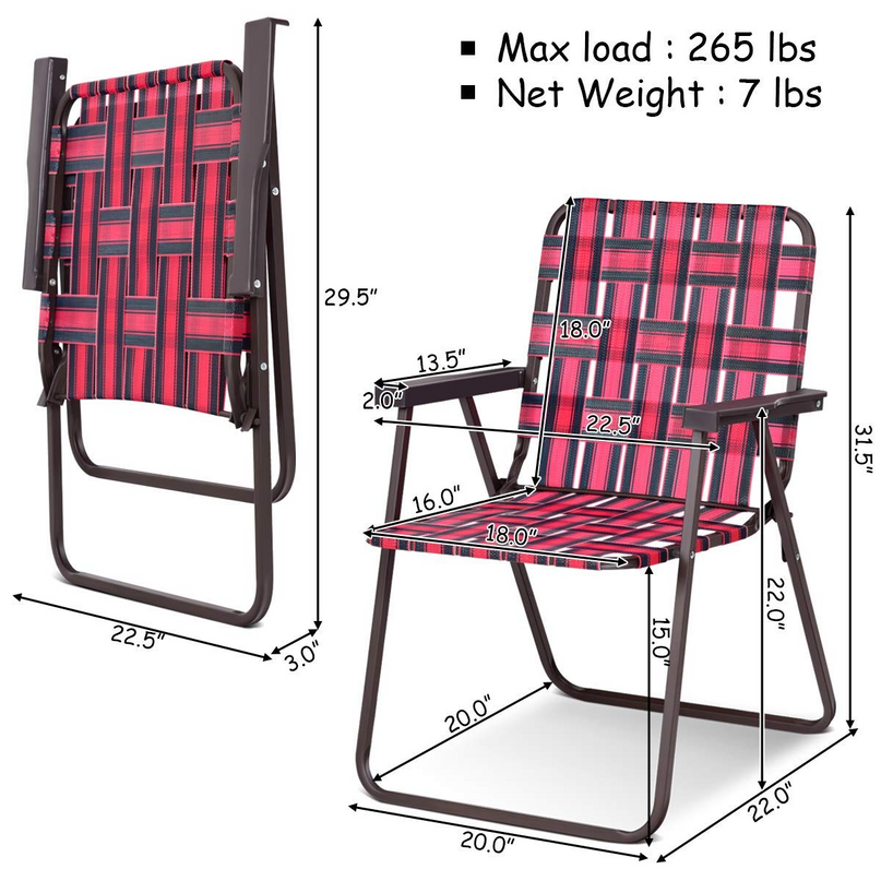 Giantex Folding Lawn Chairs Set of 6 Outdoor Portable Beach Chair W/Stable Steel Frame