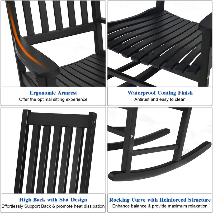 Giantex Rocking Chair Acacia Wood Frame Outdoor& Indoor