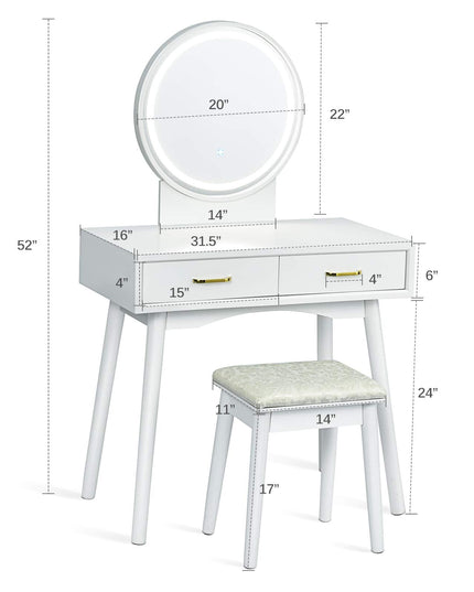CHARMAID Vanity Set with Touch Screen Dimming Lighted Mirror - Giantexus