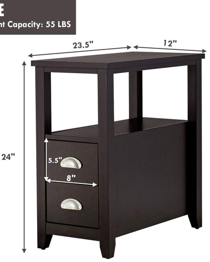 Table d'appoint Giantex en bois avec 2 tiroirs et étagère, table de chevet rectangulaire peu encombrante