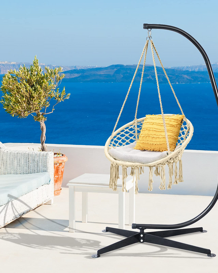 Giantex Hammock Chair with Stand, Solid Steel Heavy Duty C Stand with Macrame Hanging Chair