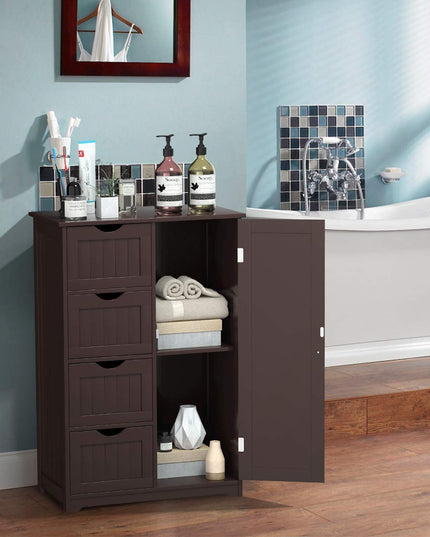 Giantex Bathroom Floor Cabinet Wooden with 1 Door & 4 Drawer