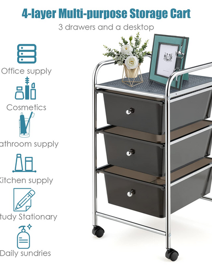 Giantex Rolling Cart with Drawers, Craft Organizer with Wheels, 3 Drawer Storage Container Bins