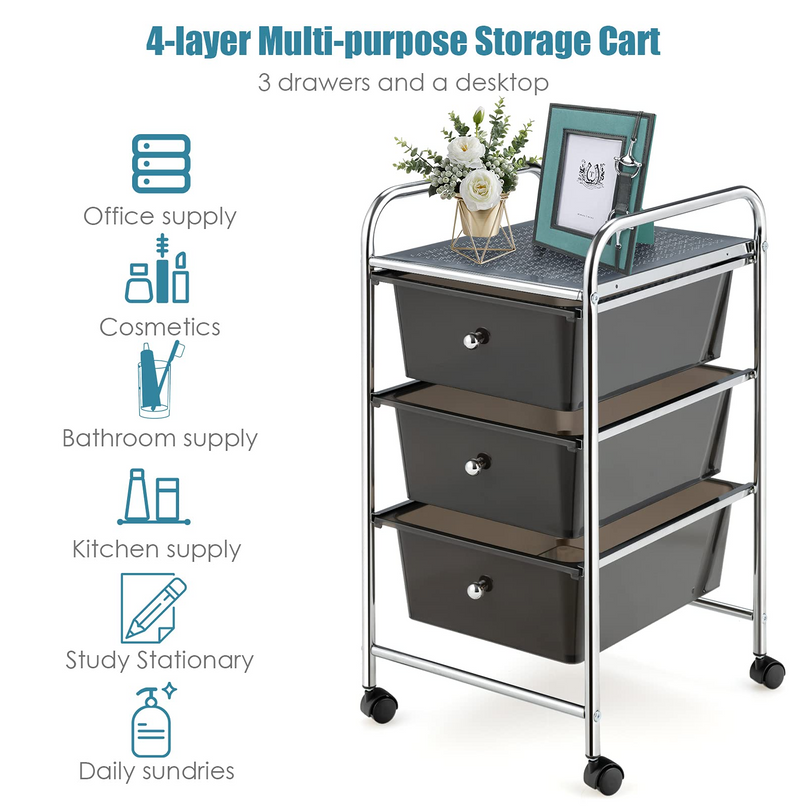 Giantex Rolling Cart with Drawers, Craft Organizer with Wheels, 3 Drawer Storage Container Bins