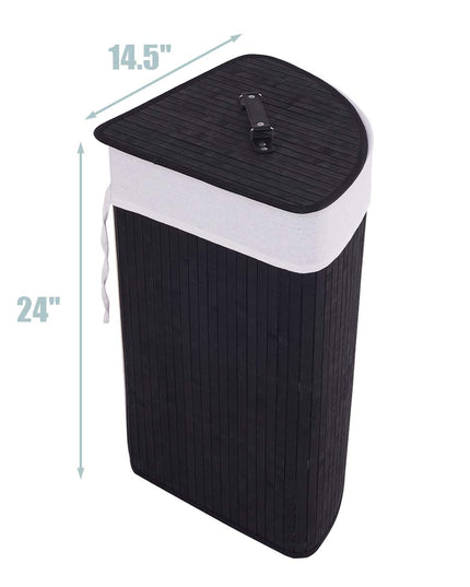 Giantex Corner Laundry Hamper with Lid, Bamboo Laundry Basket with Removable Liner and Handle