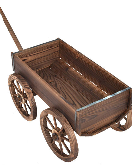 Giantex Wood Wagon Flower Planter Pot Stand W/Wheels Home Garden Outdoor Decor