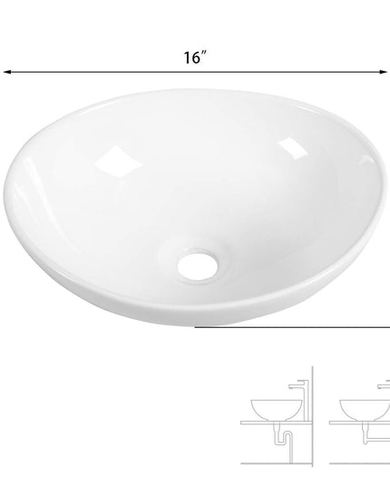 Giantex Vessel Sink 16x13 Inch Basin Porcelain W/Pop Up Drain Oval Bathroom Ceramic Sink Bowl