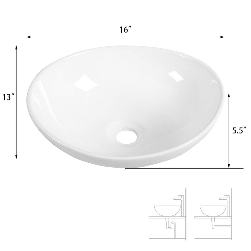Giantex Vessel Sink 16x13 Inch Basin Porcelain W/Pop Up Drain Oval Bathroom Ceramic Sink Bowl