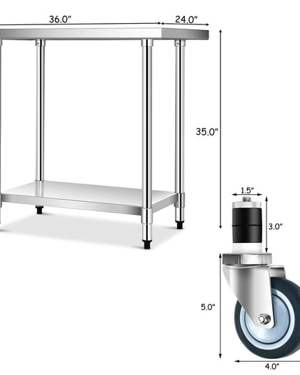 Giantex Food Prep Table, Commercial Kitchen Work Table w/ 4 Casters