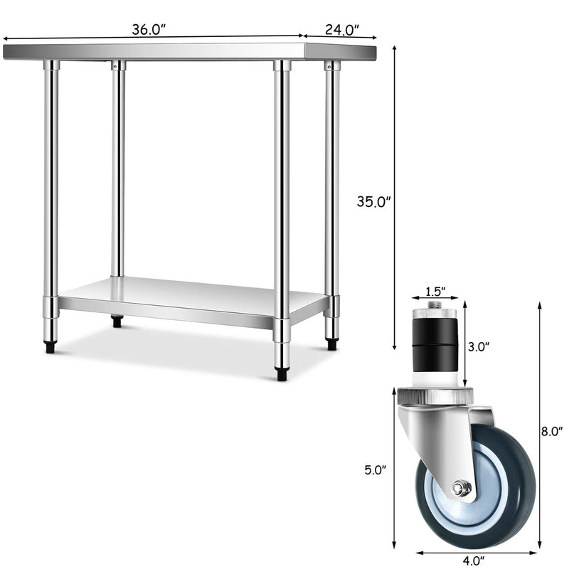 Giantex Food Prep Table, Commercial Kitchen Work Table w/ 4 Casters