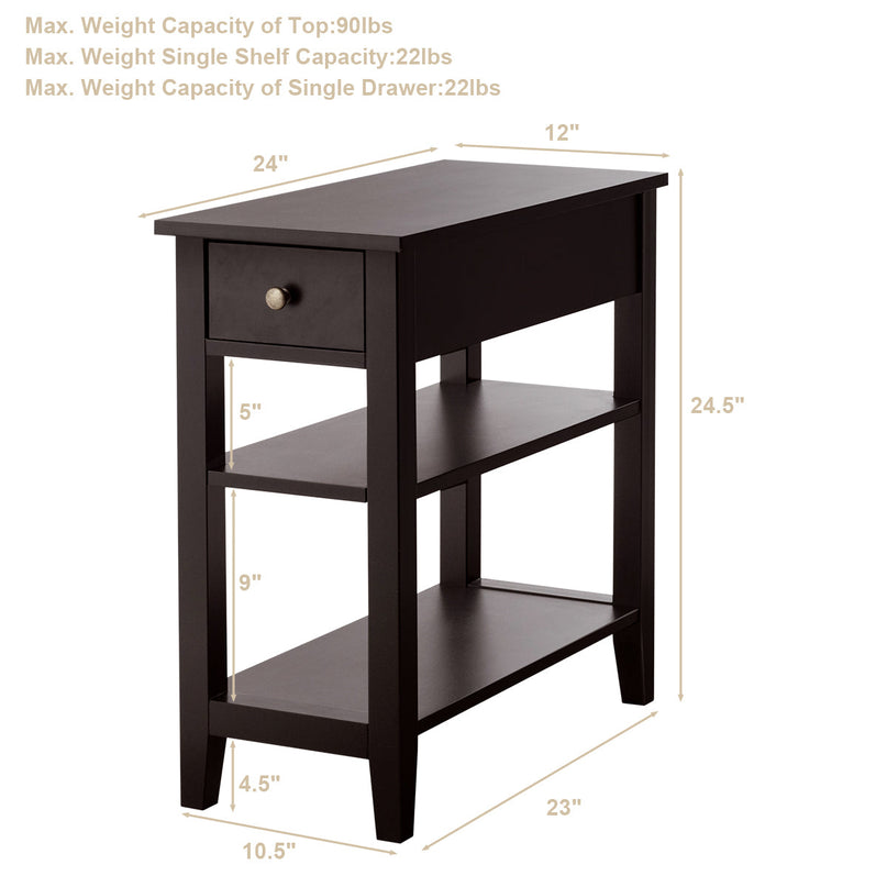 Giantex 3-Tier End Table with Drawer and Double Shelves Narrow Tiered Side Table for Bedroom