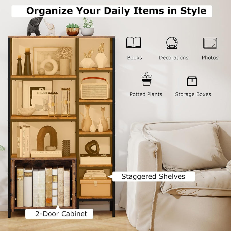 Giantex Double Wide 8 Tier Bookshelf for Living Room