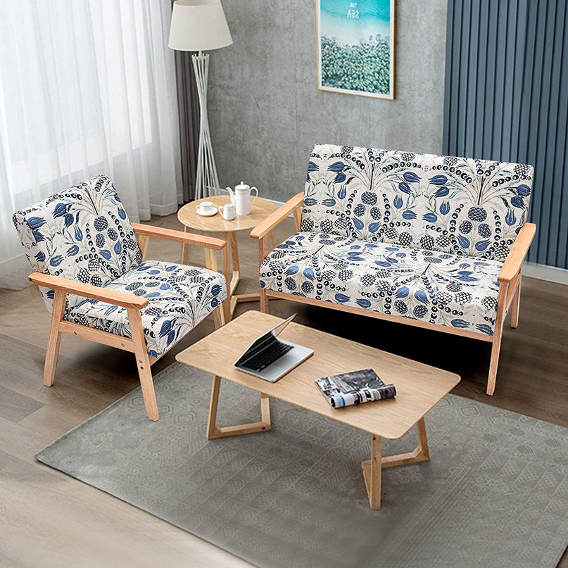 Mid-Century Wooden Loveseat Accent Chair Set - Giantexus