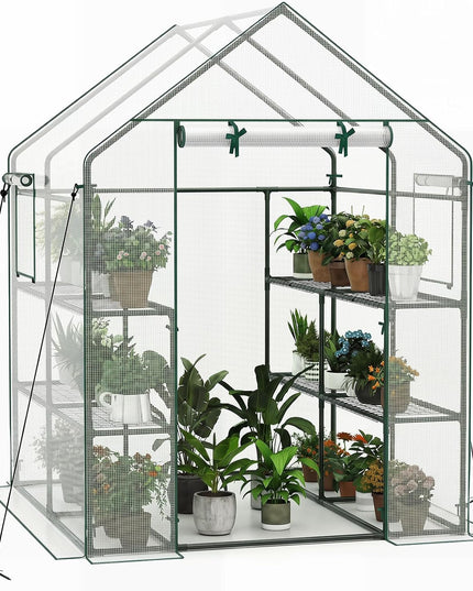 Giantex Walk-in Greenhouse, Gardening Plant Tent with Roll-Up Zippered Front Door and 2 Windows