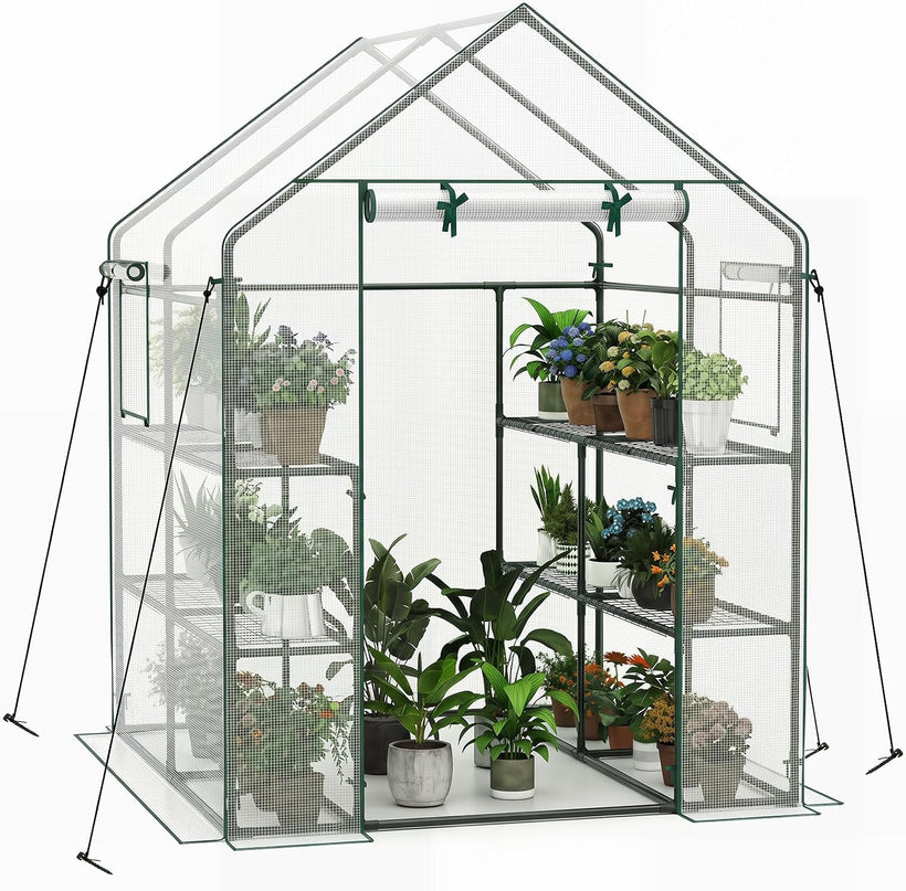 Giantex Walk-in Greenhouse, Gardening Plant Tent with Roll-Up Zippered Front Door and 2 Windows