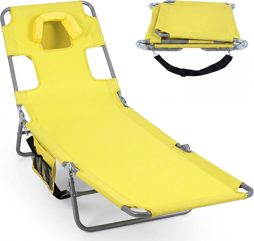 Giantex Folding Tanning Chair with Face Hole& 5-Position Adjustable Backrest (1/2)