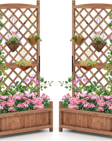 Giantex 60” Wooden Planter Container with Drainage Holes Trellis