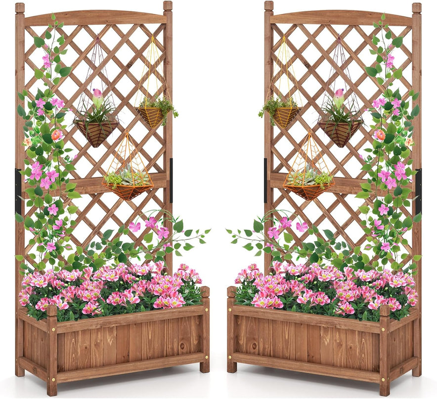 Giantex 60” Wooden Planter Container with Drainage Holes Trellis