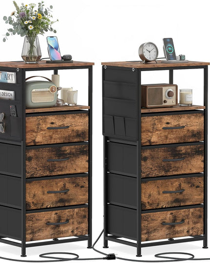 GIANTEX Modern 34" Bedside Table with 4 Fabric Drawers (1/2)