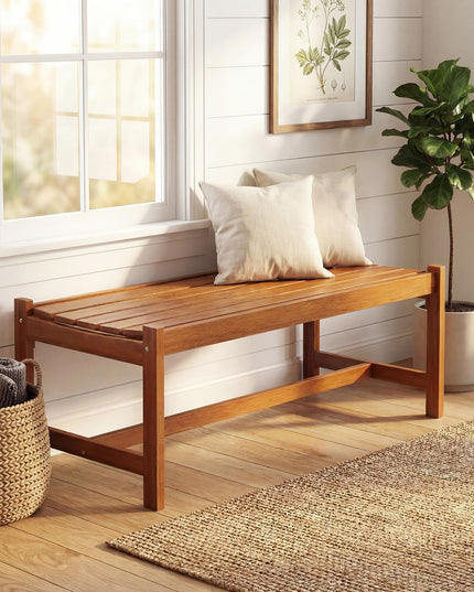 Giantex Solid Wood Patio Bench Backless Outdoor Bench with Curved Slatted Seat