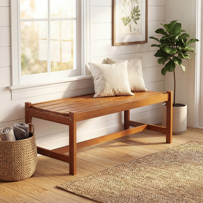 Giantex Solid Wood Patio Bench Backless Outdoor Bench with Curved Slatted Seat
