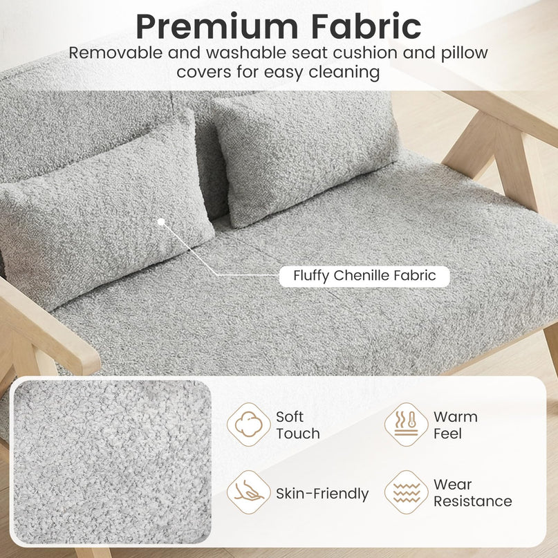 Giantex Loveseat Sofa for Small Spaces Soft Chenille Fabric Armchair with Throw Pillows