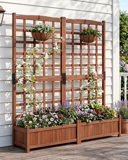 Giantex Wooden Raised Garden Bed with Trellis