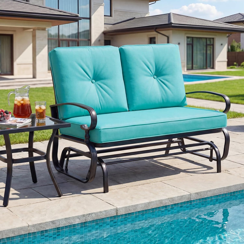Giantex Outdoor Glider Bench, Patio 2 Person Loveseat with Removable Cushion