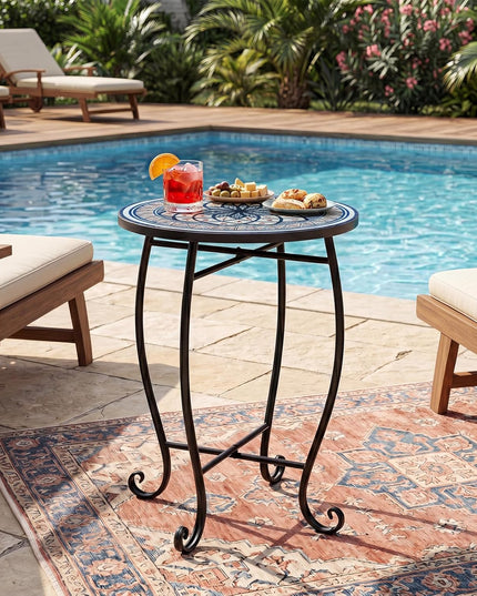 Giantex Outdoor Side Table, Blooming Lotus Mosaic Patio Accent Table
