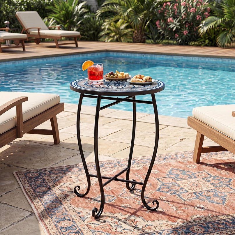 Giantex Outdoor Side Table, Blooming Lotus Mosaic Patio Accent Table
