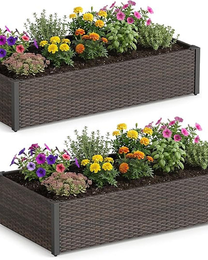 Giantex Raised Garden Bed, PE Rattan Elevated Planter Box with Open-Ended Base