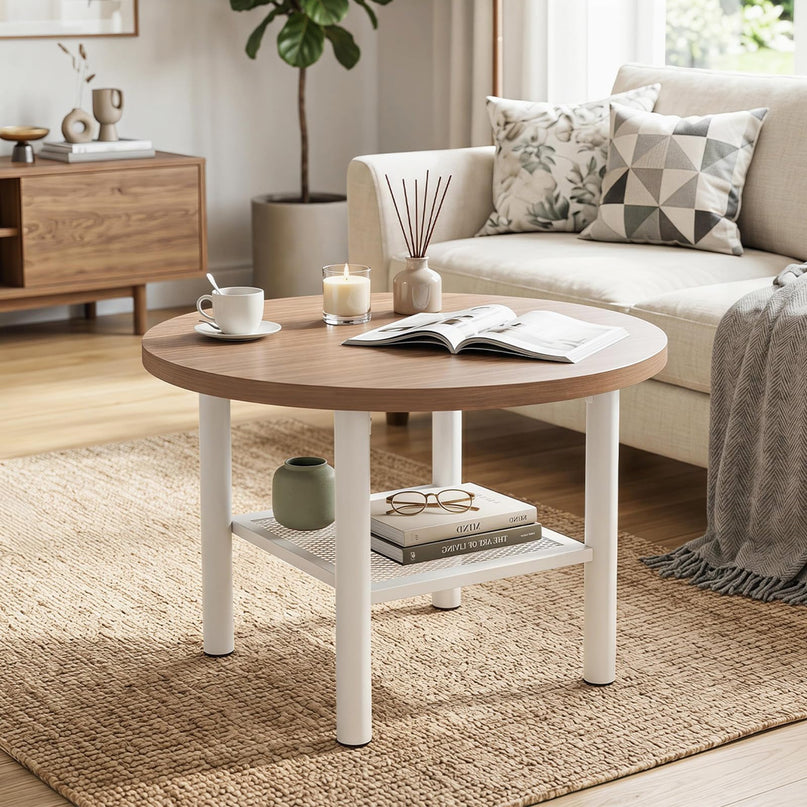 Giantex 24" 2-Tier Small Round Coffee Table with Storage