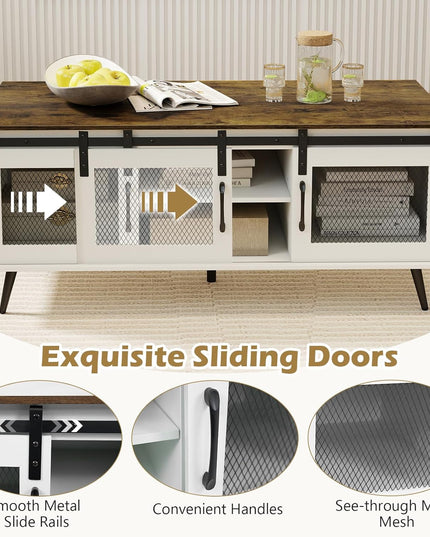 Giantex 48" Farmhouse Coffee Table with Sliding Doors