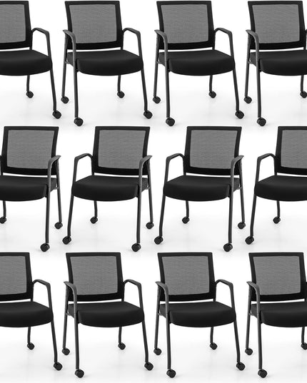Giantex Waiting Room Chairs - Reception Chairs, Office Guest Chairs with Wheels, Metal Frame & Armrests