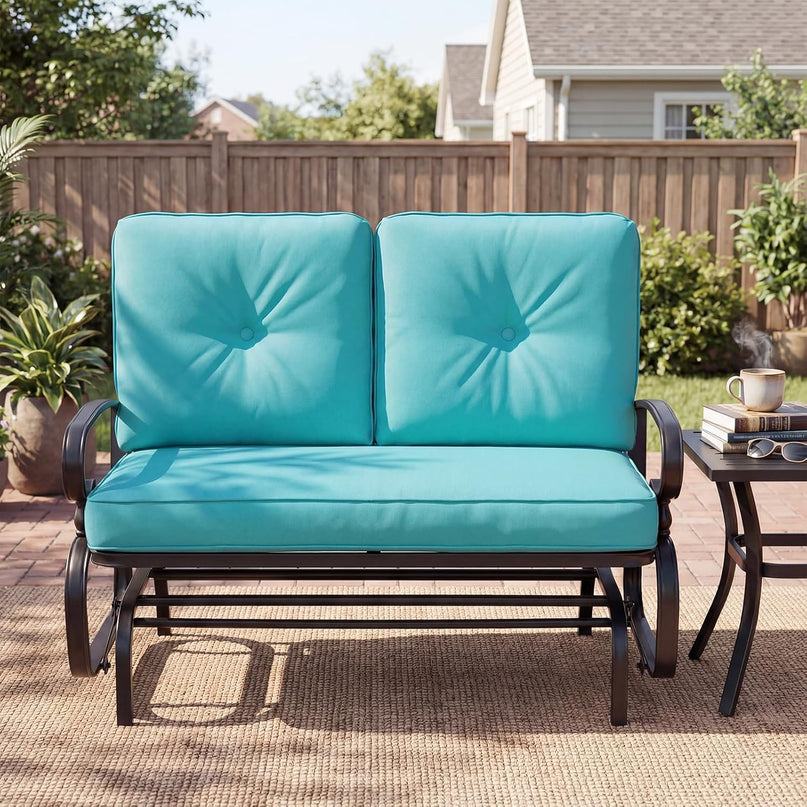 Giantex Outdoor Glider Bench, Patio 2 Person Loveseat with Removable Cushion