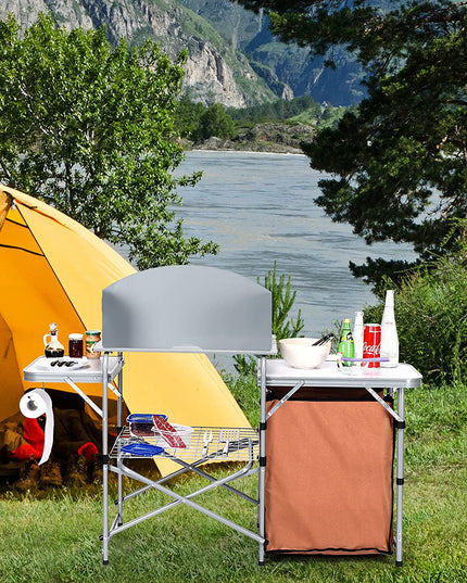 Folding Grill Table with 26'' Tabletop and Detachable Windscreen