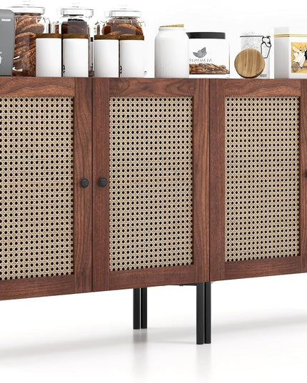 Giantex Buffet Cabinet, Wood Sideboard Storage Cabinet with Rattan Door, 3-Position Adjustable Shelf