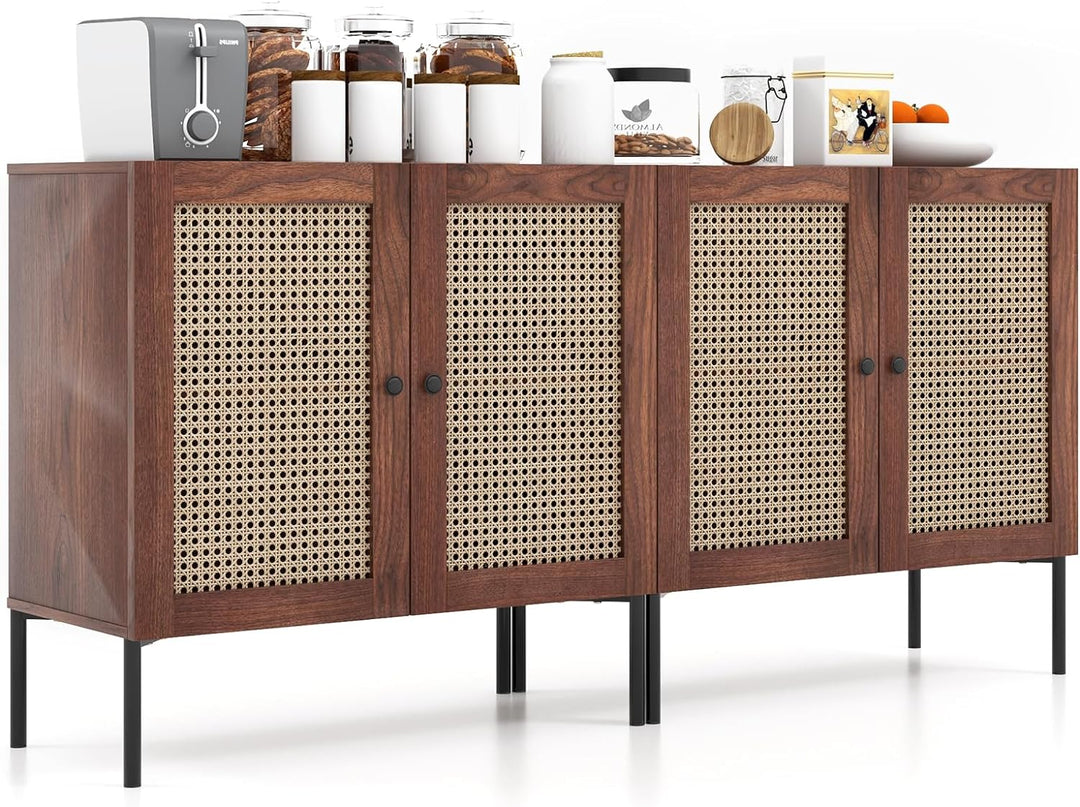 Giantex Buffet Cabinet, Wood Sideboard Storage Cabinet with Rattan Door, 3-Position Adjustable Shelf