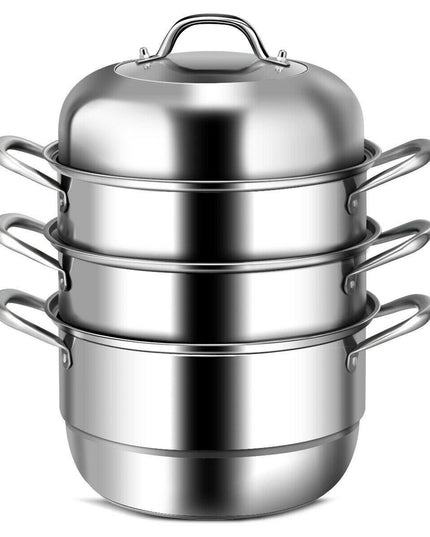 3-Layer Stainless Steel Steamer Pot for Cooking Soup and Steaming Food (Silver) - Giantexus