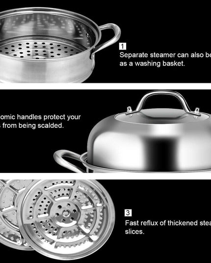 3-Layer Stainless Steel Steamer Pot for Cooking Soup and Steaming Food (Silver) - Giantexus