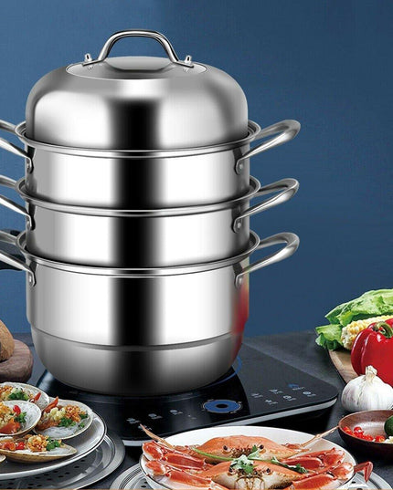 3-Layer Stainless Steel Steamer Pot for Cooking Soup and Steaming Food (Silver) - Giantexus