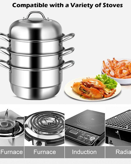 3-Layer Stainless Steel Steamer Pot for Cooking Soup and Steaming Food (Silver) - Giantexus