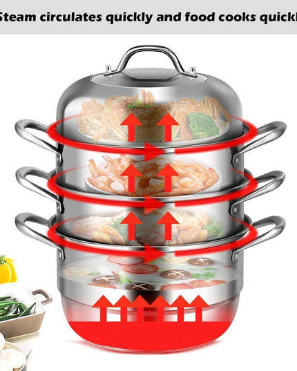 3-Layer Stainless Steel Steamer Pot for Cooking Soup and Steaming Food (Silver) - Giantexus