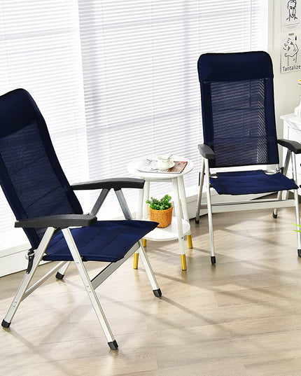 Giantex Set of 4 Patio Chairs, Folding Outdoor Chairs, High Back Recliner (Blue)