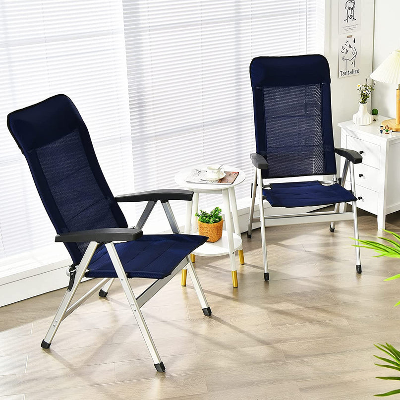 Giantex Set of 4 Patio Chairs, Folding Outdoor Chairs, High Back Recliner (Blue)