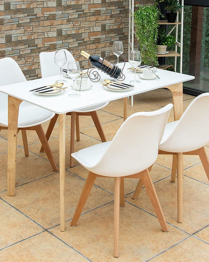 Set of 4 Mid Century Dining Chairs Wood Legs White