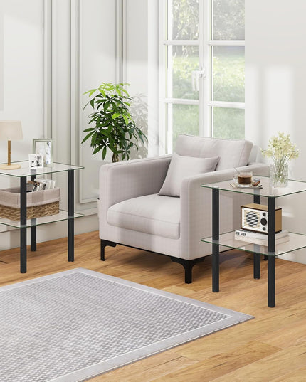 Giantex Square End Table, 2-Tier Sofa Side Table with Clear Tempered Glass Top & Shelf